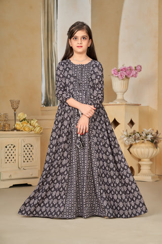 Muslin Digital Print Shrug Set Indo-Western Gown for Girls Clothsvilla