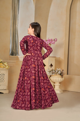 Muslin Digital Print Shrug Set Indo-Western Gown for Girls Clothsvilla