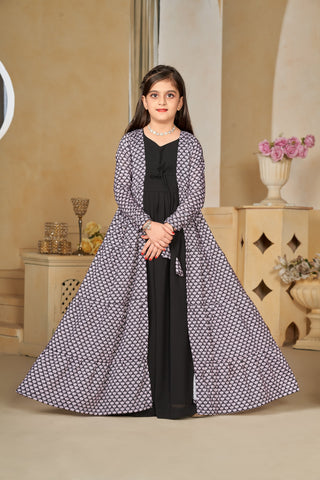 Muslin Digital Print Shrug Set Indo-Western Gown for Girls Clothsvilla