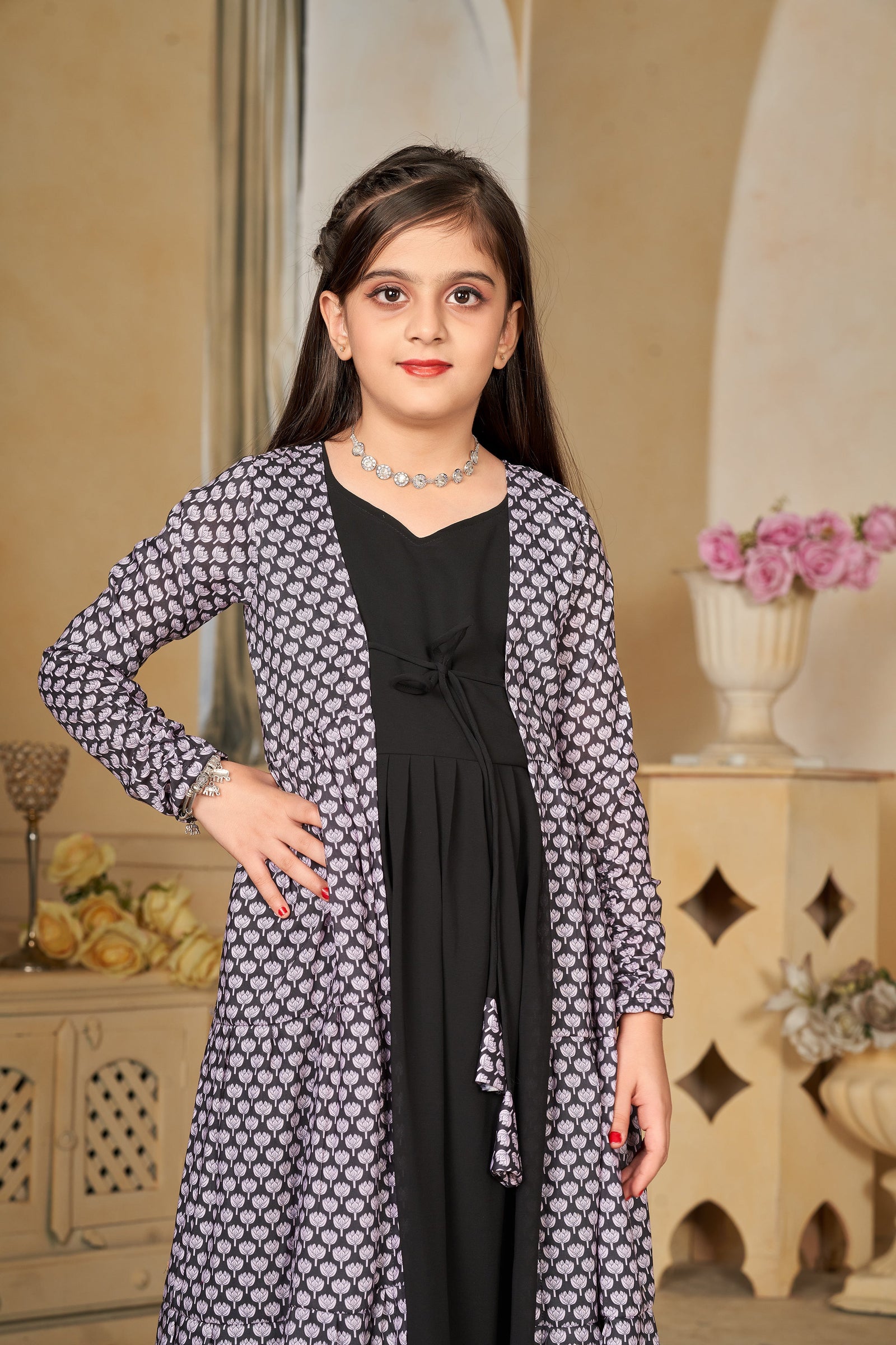 Muslin Digital Print Shrug Set Indo-Western Gown for Girls Clothsvilla