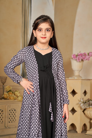 Muslin Digital Print Shrug Set Indo-Western Gown for Girls Clothsvilla