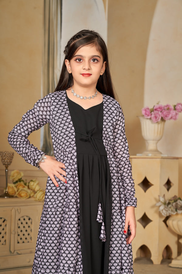 Muslin Digital Print Shrug Set Indo-Western Gown for Girls Clothsvilla