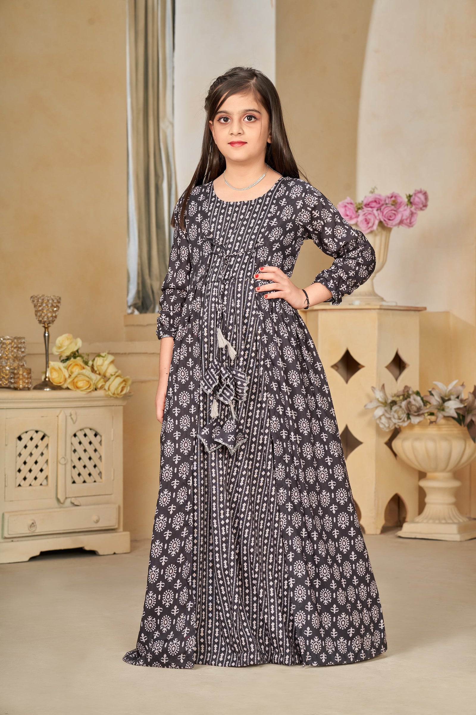 Muslin Digital Print Shrug Set Indo-Western Gown for Girls Clothsvilla