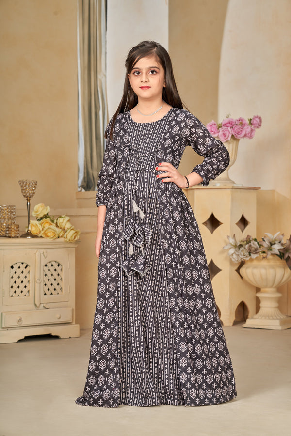 Muslin Digital Print Shrug Set Indo-Western Gown for Girls Clothsvilla