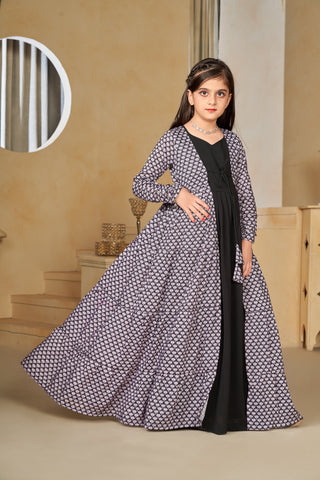 Muslin Digital Print Shrug Set Indo-Western Gown for Girls Clothsvilla