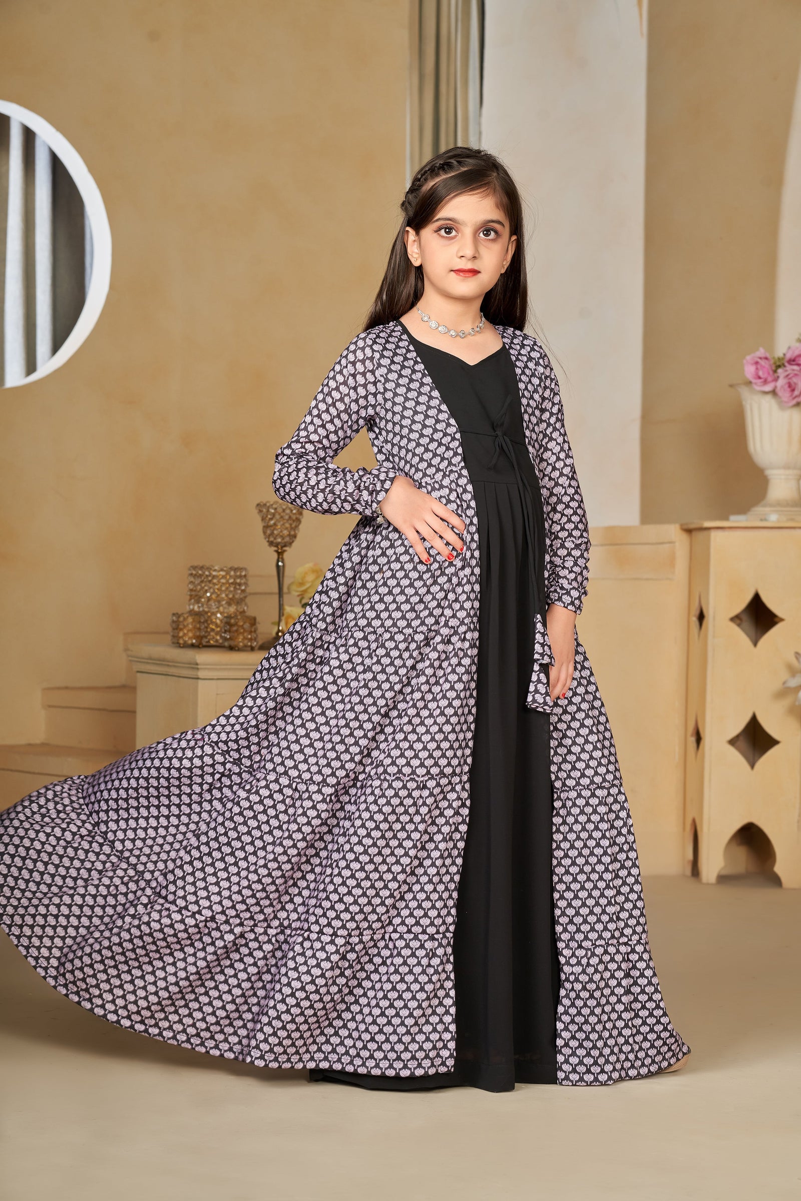 Muslin Digital Print Shrug Set Indo-Western Gown for Girls Clothsvilla