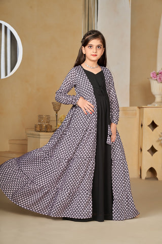 Muslin Digital Print Shrug Set Indo-Western Gown for Girls Clothsvilla