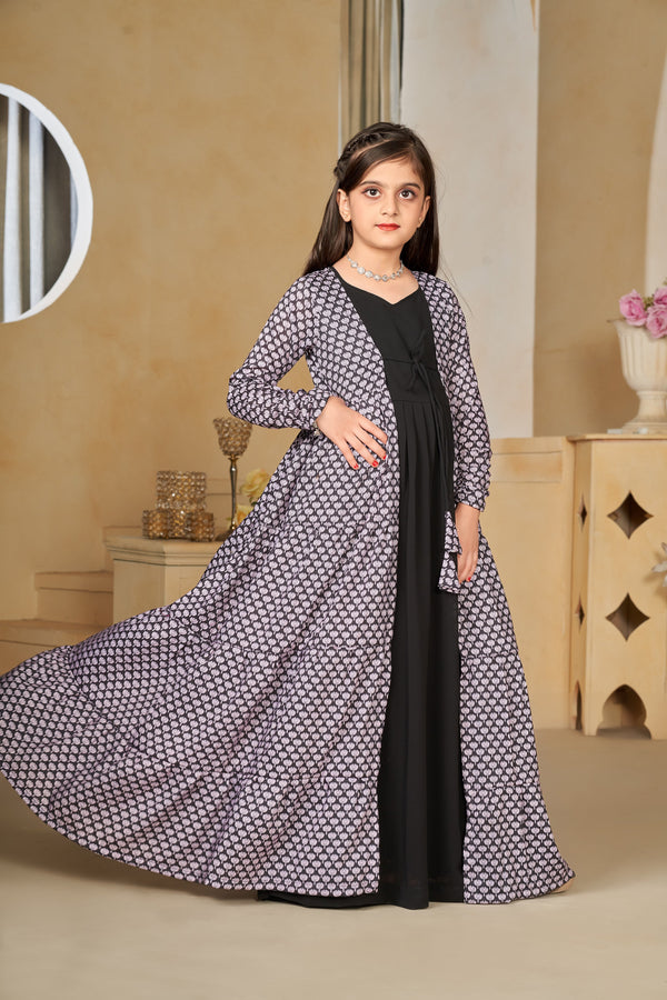 Muslin Digital Print Shrug Set Indo-Western Gown for Girls Clothsvilla