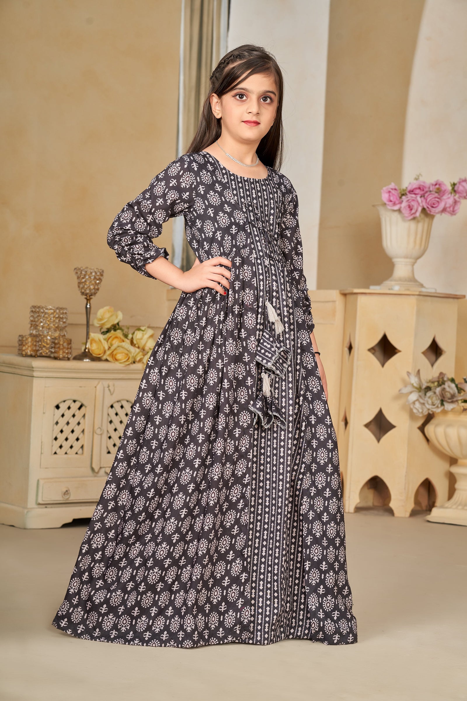 Muslin Digital Print Shrug Set Indo-Western Gown for Girls Clothsvilla