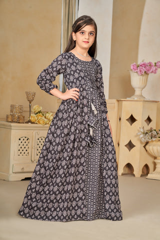 Muslin Digital Print Shrug Set Indo-Western Gown for Girls Clothsvilla