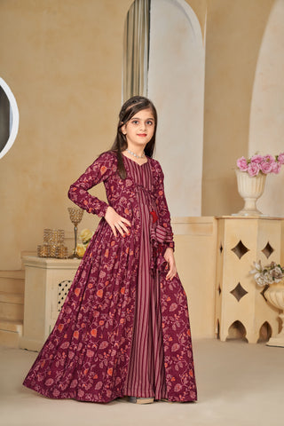 Muslin Digital Print Shrug Set Indo-Western Gown for Girls Clothsvilla