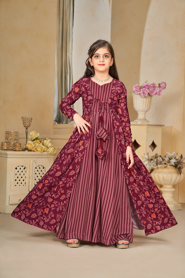 Muslin Digital Print Shrug Set Indo-Western Gown for Girls Clothsvilla