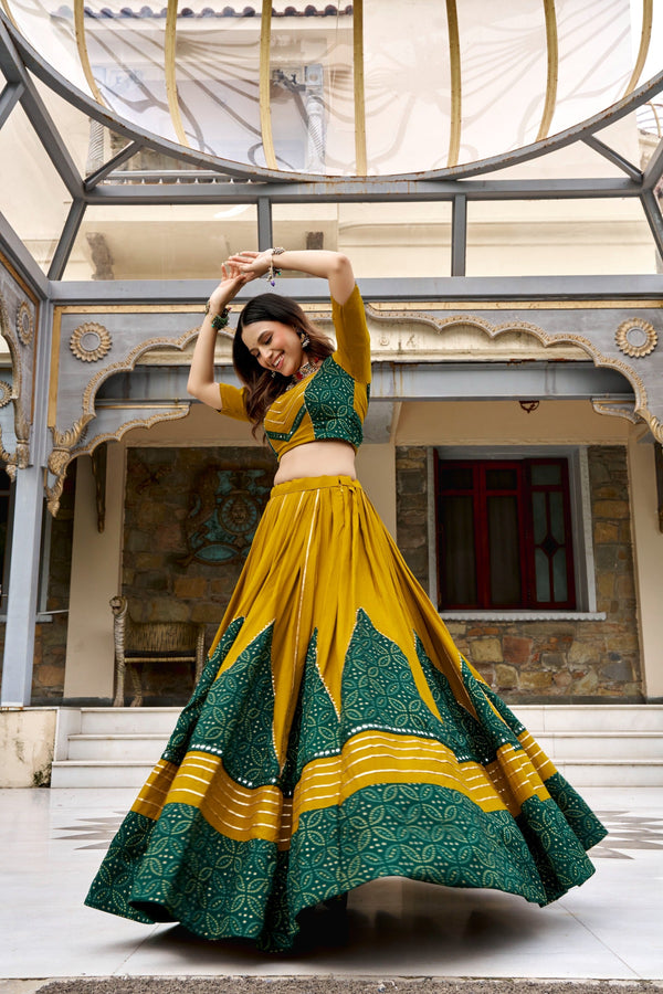 Mustard Ajrakh Printed Lehenga Set ClothsVilla