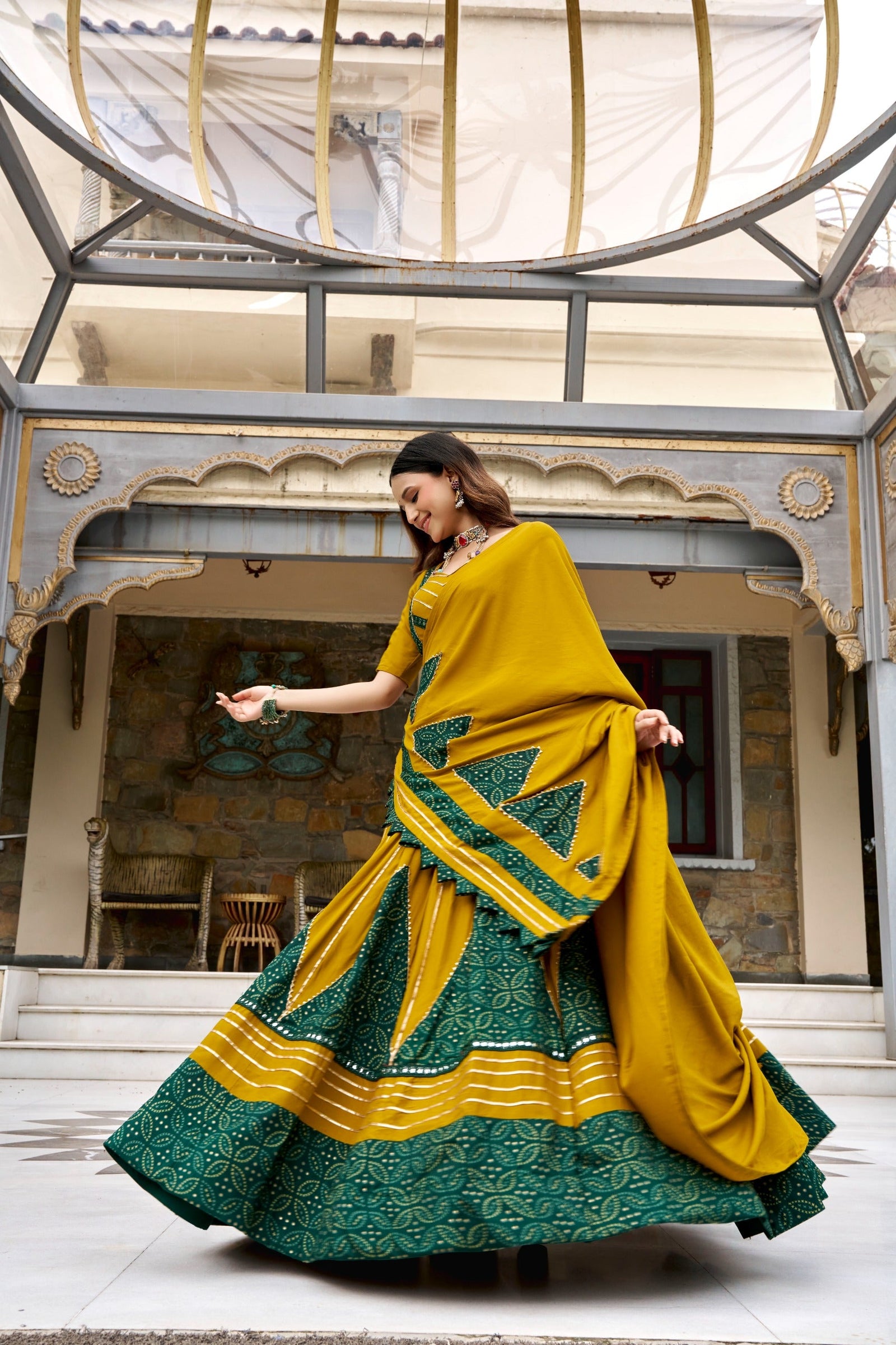 Mustard Ajrakh Printed Lehenga Set ClothsVilla