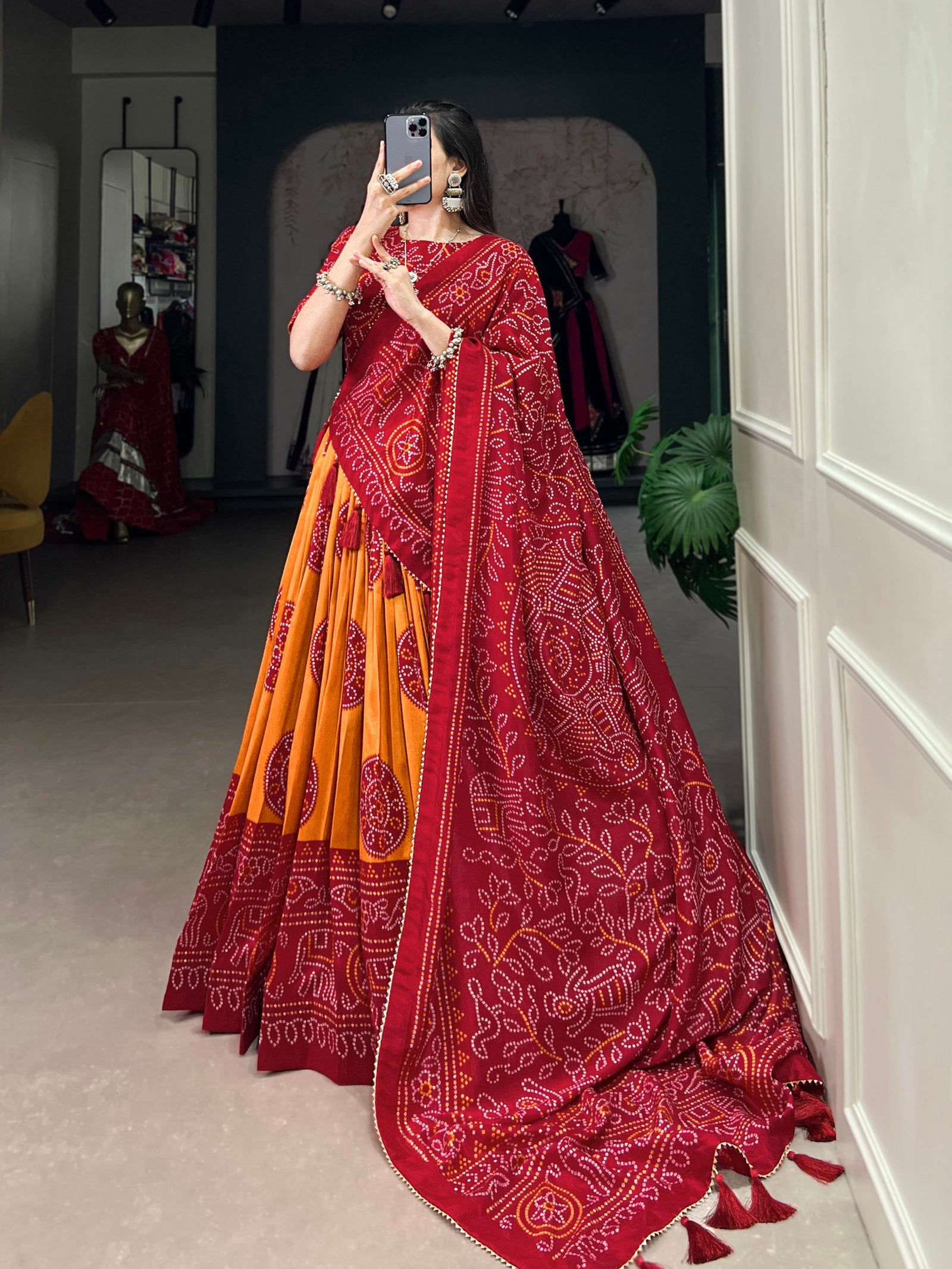 Mustard Artistry in Silk Tussar Lehenga Choli with Bandhej Print & Gotta Patti Accents