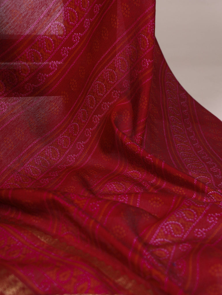 Mustard Bandhej Print Chanderi Saree with Zari Weaving Work ClothsVilla