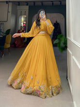 Load image into Gallery viewer, Mustard Breathtaking Embroidered Georgette Lehenga Co-ord Set ClothsVilla