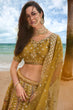 Load image into Gallery viewer, Mustard Bridel Net Sequins, Moti, Mirror and thread embroidery Semi-Stitched Lehenga choli &amp; Dupatta ClothsVilla
