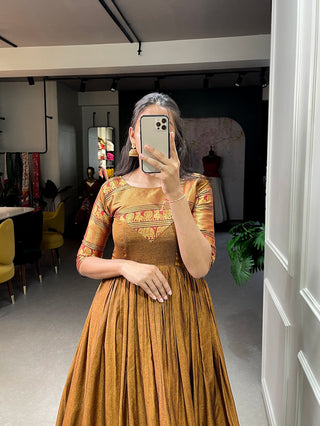 Mustard Color Exquisite Narayanpet Gown - South Indian Tradition Meets Modern Grace ClothsVilla