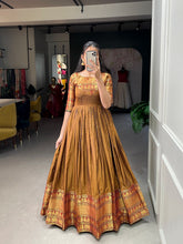 Load image into Gallery viewer, Mustard Color Exquisite Narayanpet Gown - South Indian Tradition Meets Modern Grace ClothsVilla