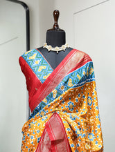 Load image into Gallery viewer, Mustard Color Patola with Foil Printed Dola Silk Saree Clothsvilla