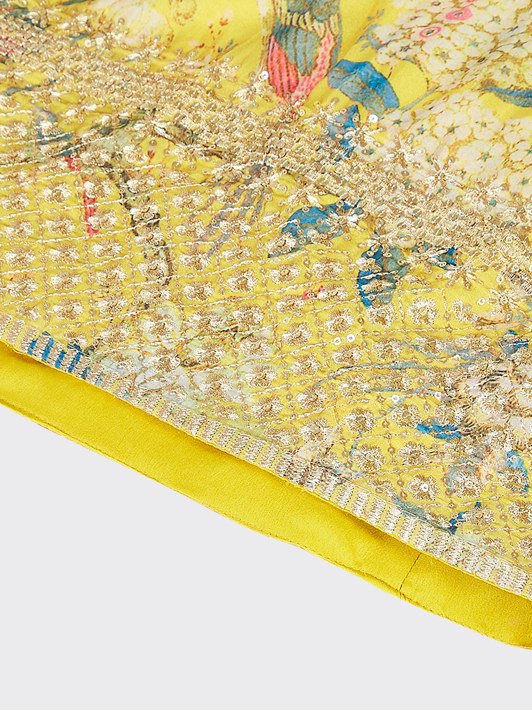 Mustard colour Organza Floral design digital print Semi-Stitched Lehenga choli & Dupatta ClothsVilla