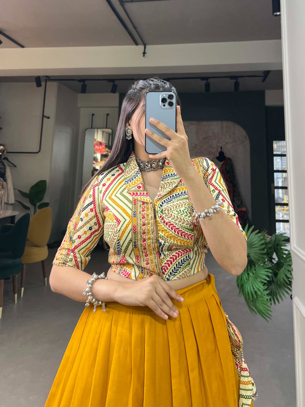 Mustard Cotton Lehenga Co-ord Set with Adjustable Blouse ClothsVilla