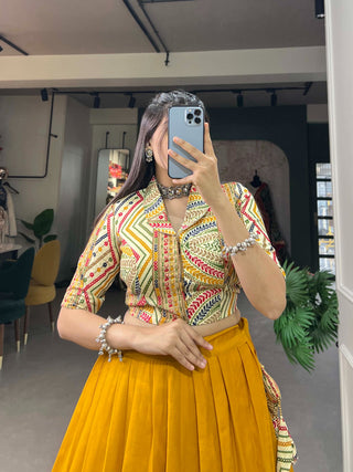 Mustard Cotton Lehenga Co-ord Set with Adjustable Blouse ClothsVilla