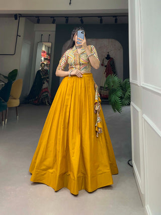 Mustard Cotton Lehenga Co-ord Set with Adjustable Blouse ClothsVilla