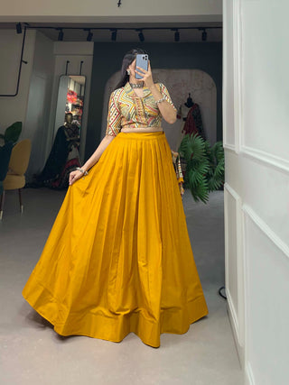 Mustard Cotton Lehenga Co-ord Set with Adjustable Blouse ClothsVilla