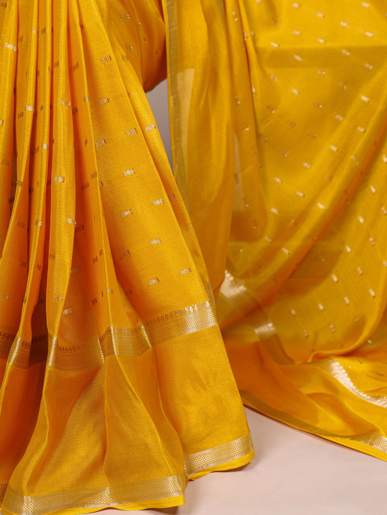 Mustard Designer Crepe Weaving Saree with Matching Unstitched Crepe Blouse – Elegant Traditional Wear ClothsVilla