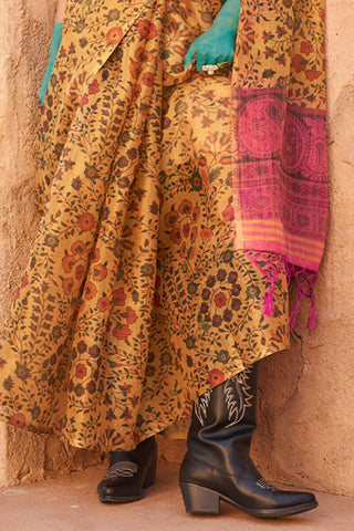 Mustard Elegant Banarasi Tissue Saree with Unstitched Blouse Piece ClothsVilla