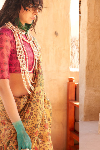 Mustard Elegant Banarasi Tissue Saree with Unstitched Blouse Piece ClothsVilla