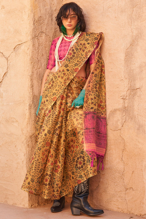 Mustard Elegant Banarasi Tissue Saree with Unstitched Blouse Piece ClothsVilla Main image