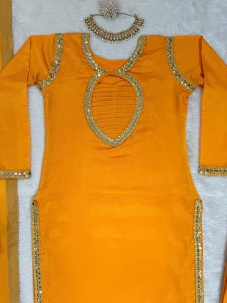 Mustard Elegant Chinon Silk Suit Set Clothsvilla