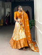 Load image into Gallery viewer, Mustard Elegant Dola Silk Shibori Print Lehenga Set with Zari Weaving Border