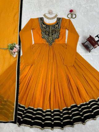 Mustard Elegant Gold Crush Velvet Gown ClothsVilla