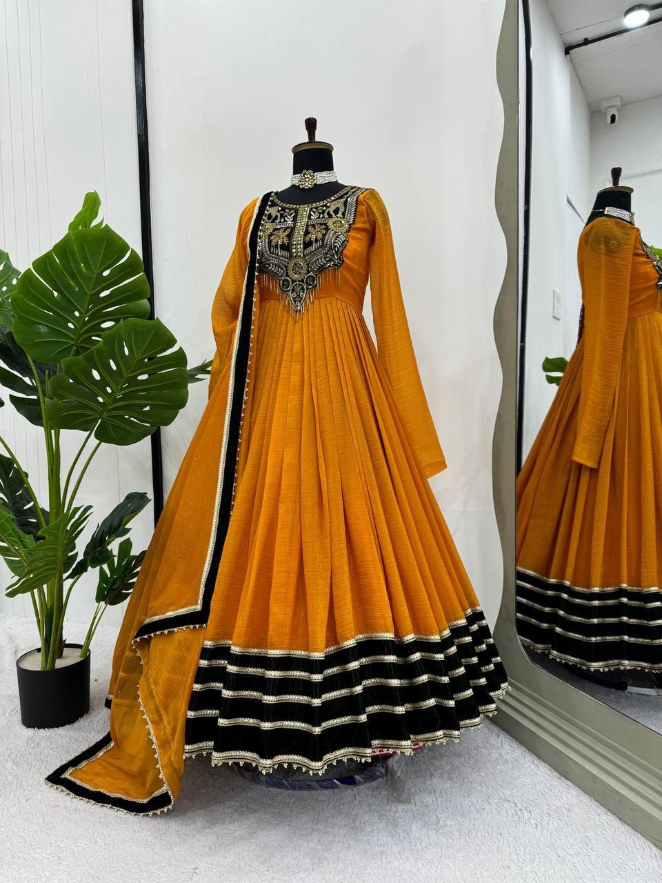 Mustard Elegant Gold Crush Velvet Gown ClothsVilla