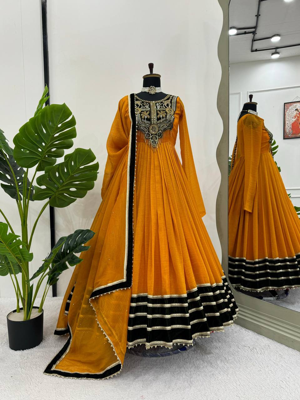 Mustard Elegant Gold Crush Velvet Gown ClothsVilla