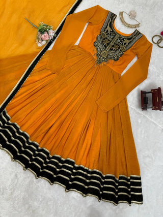 Mustard Elegant Gold Crush Velvet Gown ClothsVilla