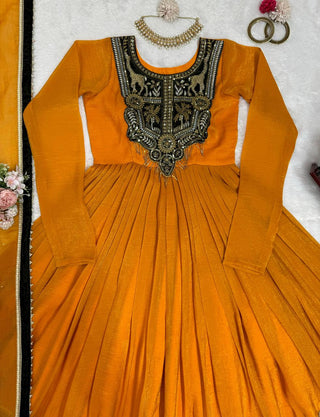 Mustard Elegant Gold Crush Velvet Gown ClothsVilla