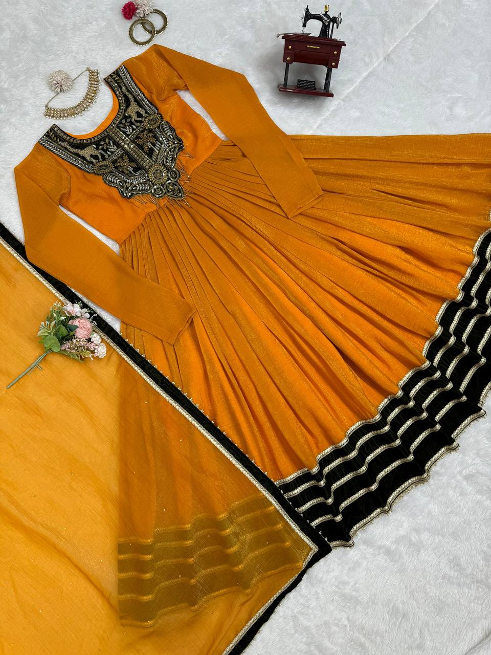 Mustard Elegant Gold Crush Velvet Gown ClothsVilla