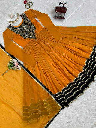 Mustard Elegant Gold Crush Velvet Gown ClothsVilla