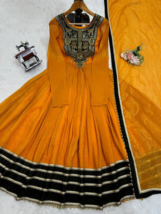 Mustard Elegant Gold Crush Velvet Gown ClothsVilla