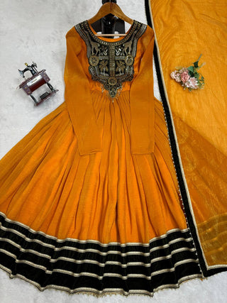 Mustard Elegant Gold Crush Velvet Gown ClothsVilla
