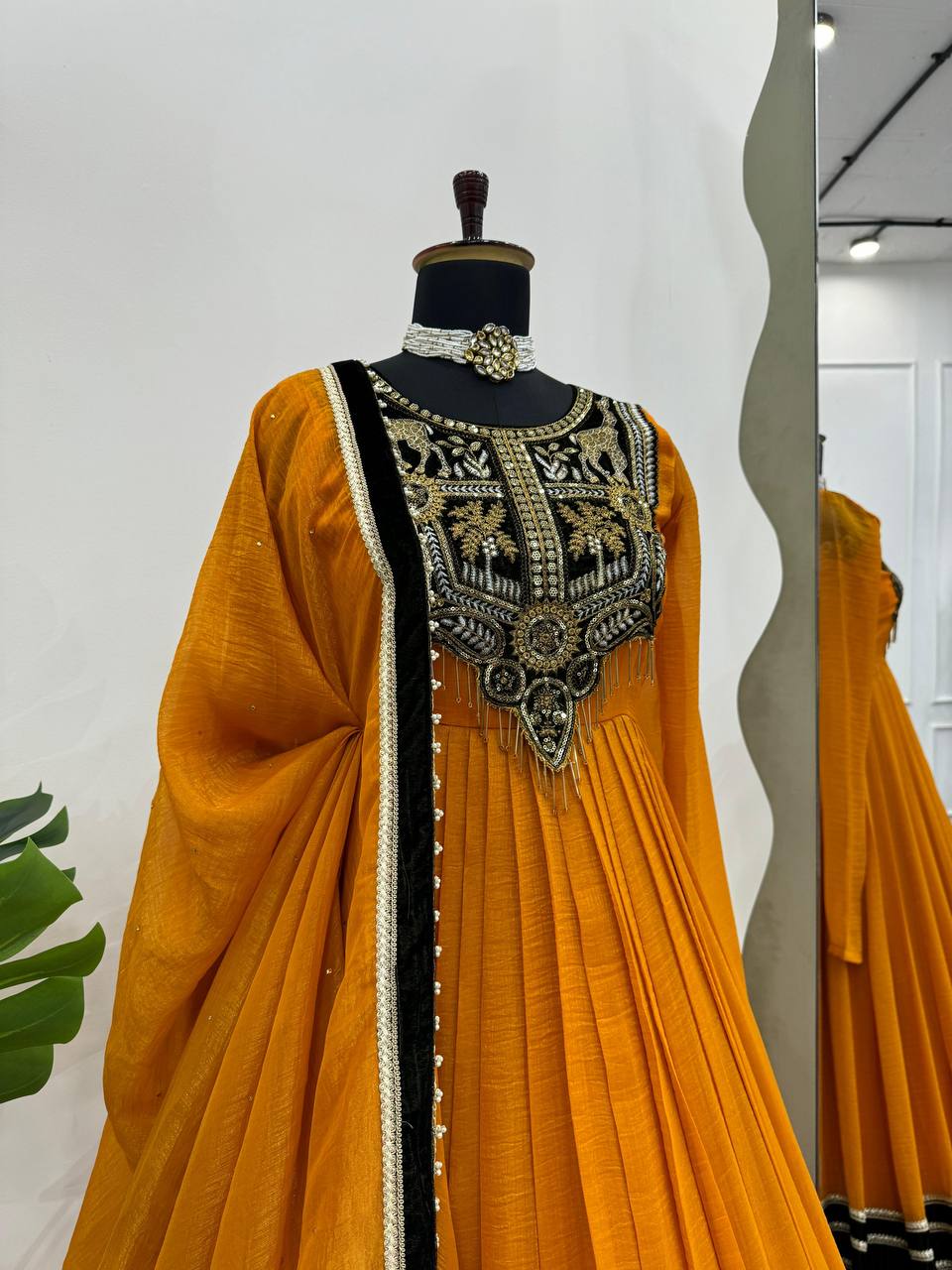 Mustard Elegant Gold Crush Velvet Gown ClothsVilla