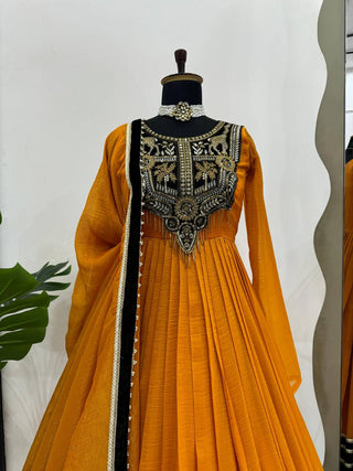 Mustard Elegant Gold Crush Velvet Gown ClothsVilla