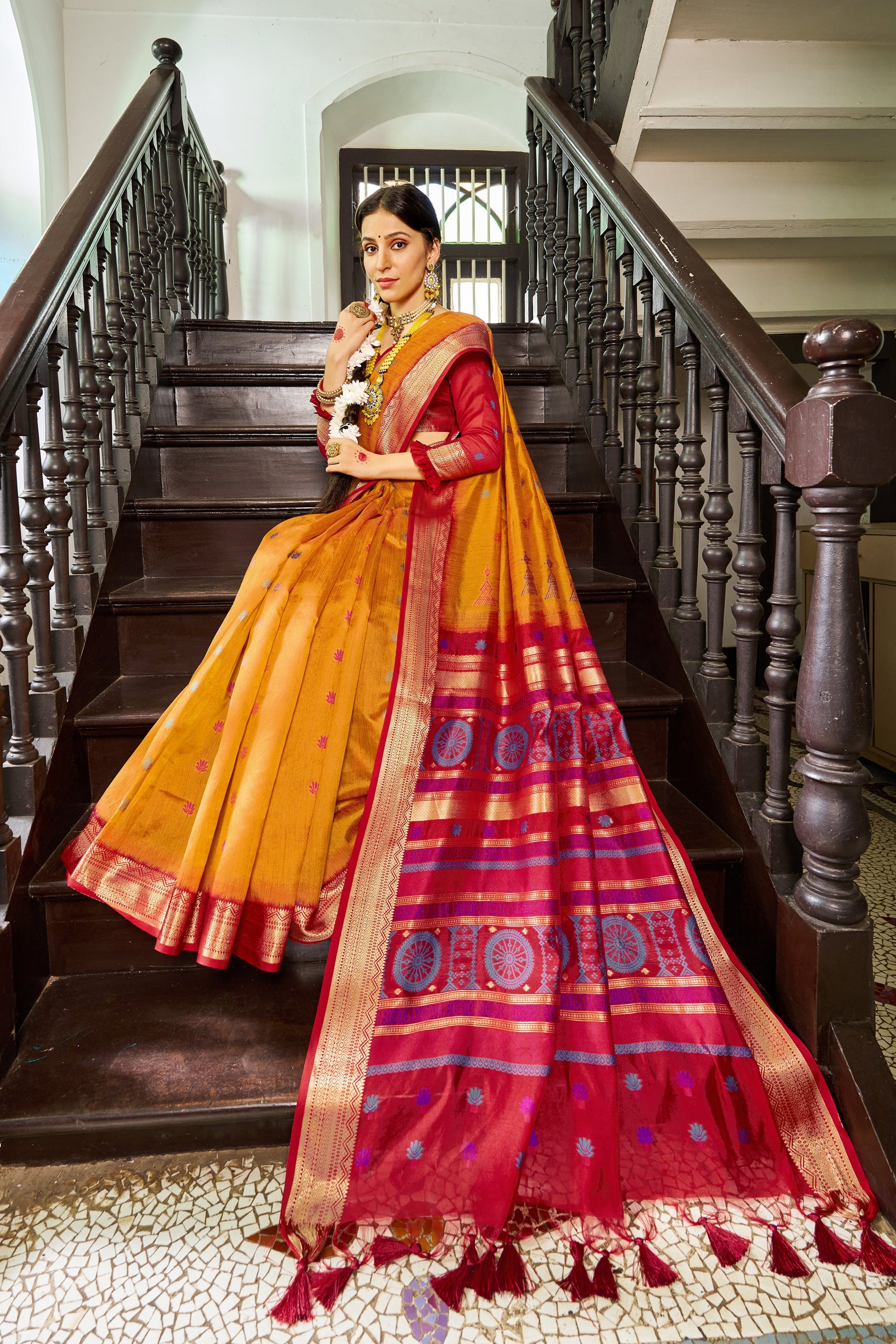Mustard Elegant Slub Lilan Saree – Luxurious Semi Tussar Silk ClothsVilla