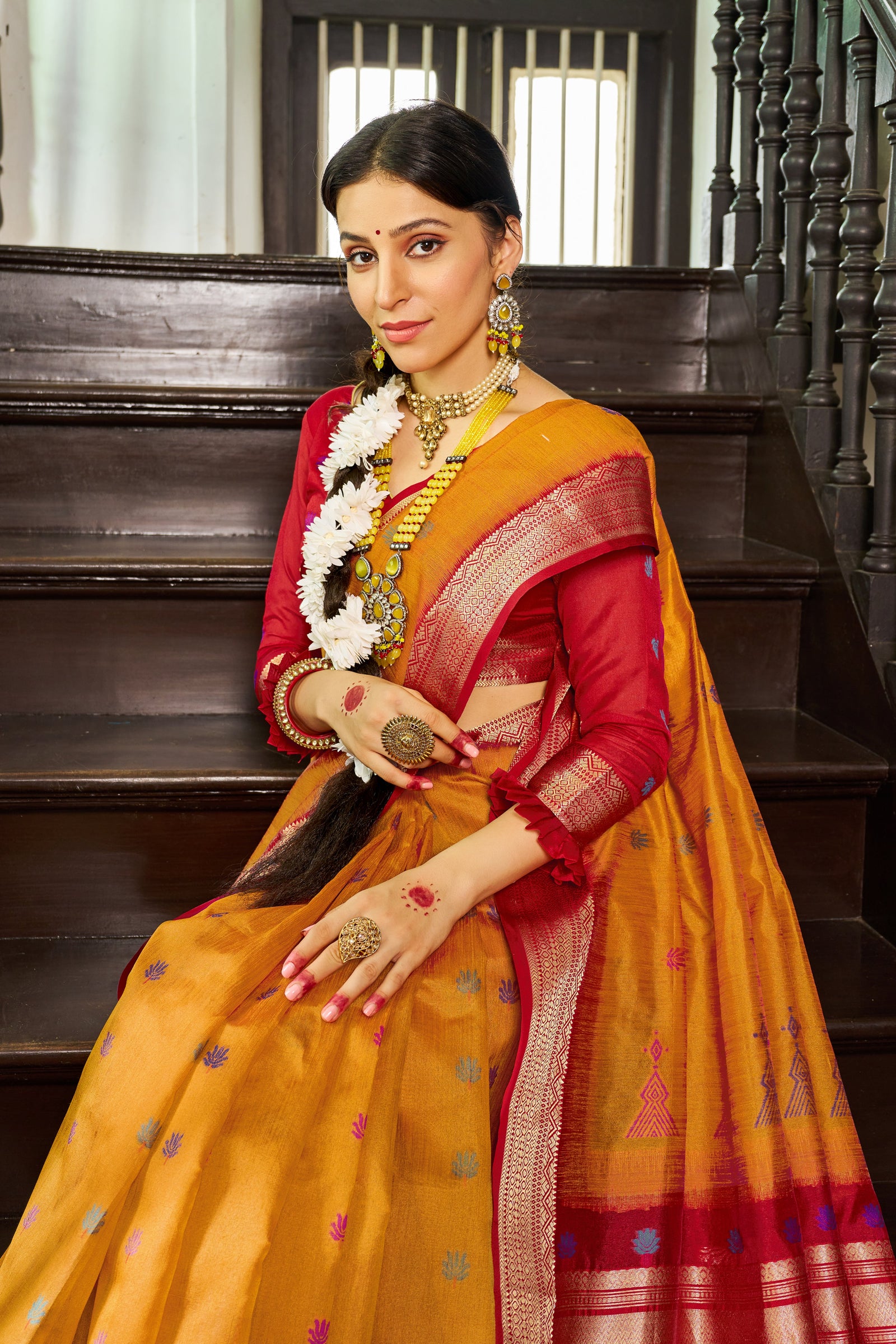 Mustard Elegant Slub Lilan Saree – Luxurious Semi Tussar Silk ClothsVilla