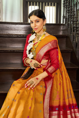 Mustard Elegant Slub Lilan Saree – Luxurious Semi Tussar Silk ClothsVilla